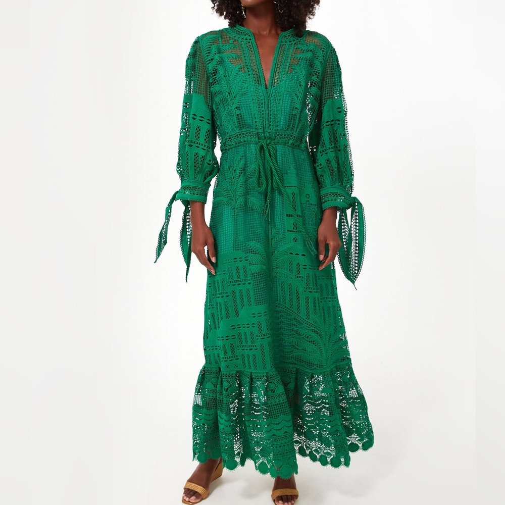 FARM RIO Green Morada Boa Guipure Dress